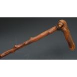 A 19th century fruitwood treen walking stick,