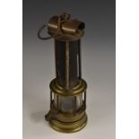 Mining Interest - a later 19th century Clanny type brass and steel miner's safety lamp,