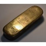 An 18th century Dutch brass and copper rounded rectangular tobacco box,