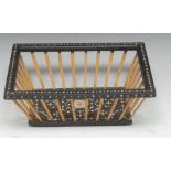 An Anglo-Indian/Ceylonese ebony and porcupone quill rectangular basket, inlaid with roundels, 26.