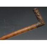 A 19th century Burmese horn mounted walking stick,