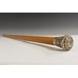 A 19th century Indian silver mounted malacca walking cane,