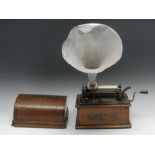 An early 20th century Edison Bell Gem phonograph, oak domed rectangular case, Reg. No.