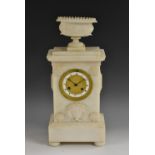 A French Empire alabaster mantel clock, 9cm circular gilt metal dial inscribed Gerard A Paris,