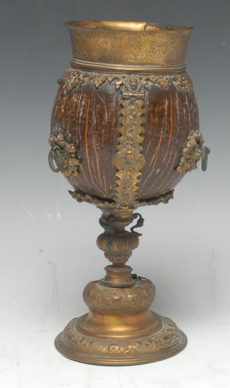 A 19th century gilt-metal mounted coconut cup,