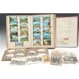 Paper ephemera - box containing album of assorted ephemera, photo album, postcard album,