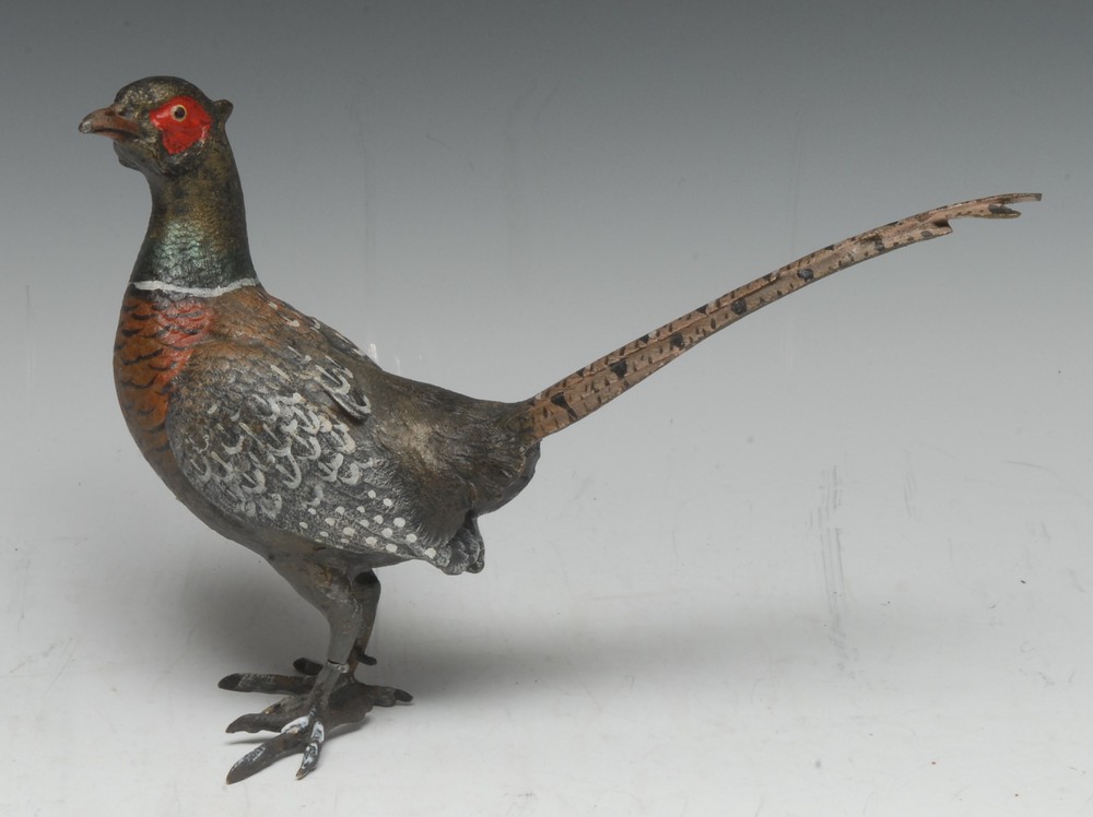 An Austrian cold painted bronze, of a cock pheasant,