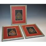 A set of three Indian leaf paintings, each in colours with a figural subject, 15.5cm x 11.