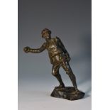 Continental School (early 20th century), a dark patinated bronze, of a soldier throwing a grenade,