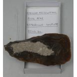 Antiquities - Stone Age, a Danish flint disc axe, 9cm long, ink MS collector's label,