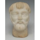 A marble sculptural fragment, carved as the head of bearded gentleman, 14cm high,