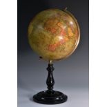 An 8" terrestrial globe, by Geographia Ltd, 55 Fleet Street, London, lacquered brass meridian ring,