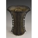 A Chinese bronze vase, after an Archaic jade, cast with scrolls,