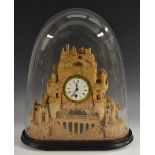 A 19th century novelty cork mantel clock,