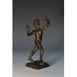 Grand Tour School (19th century), a brown patinated library bronze, of The Dancing Faun of Pompeii,