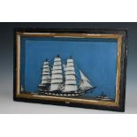 Maritime Folk Art - a 19th century marine diorama, of a schooner leaving port, with lighthouse,