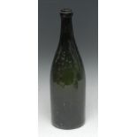 A 19th century green glass wine bottle, kick-up base,