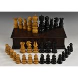A Calvert type boxwood and ebony chess set, the Kings 10.