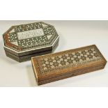 A 19th century Indian Sadeli marquetry lozenge shaped work box;