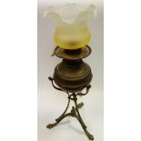 An Art Nouveau brass table oil lamp, in the manner of W A S Benson, c.
