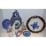A large contemporary Delfts vase; wash bowl; oriental ceramics,