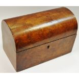 A Victorian burr walnut domed rectangular tea caddy,