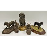 A 19th century spelter poodle on plinth base; resin Labrador model,
