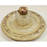 A 19th century polished marble inkwell on stand, fossil inclusions c.