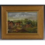G A Stubbs (English Primitive School, 19th century) Farmyard with Cattle signed,