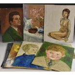An interesting collection of oils on hardboard, various figurative subjects, female nude, etc,