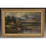 F Allen (early 20th century) Highland Cattle Watering signed, oil on canvas,