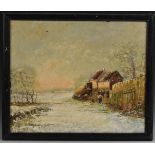Continental School (19th century) Winter Landscape, A Figure at the Door oil on canvas, 49.