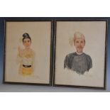 Kyaw Thein (Burmese School) A pair, Portraits of a Lady and Gentleman signed, dated 1950,