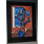 Cubist School, Austin Samson (British Contemporary) Come Home Sailor, Cubist Nude in Red and Blue,