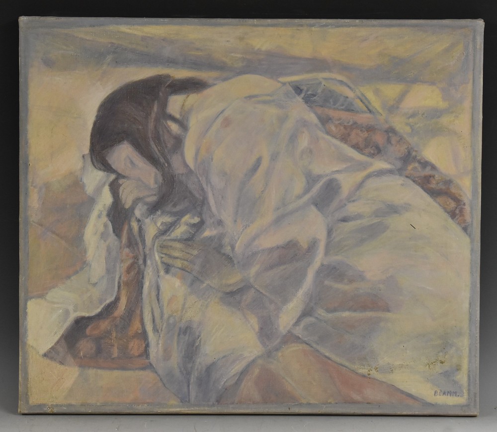 Beatrice Camm (20th century) Sleeping Maiden, in pastel tones, signed, oil on canvas, 47.