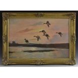 Wilfred Bailey Coming in to Land, Ducks in Flight signed, oil on canvas,