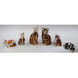 A Royal Crown Derby paperweight, Siamese Cat, gold stopper; others, Siamese Kitten, Cat, Kitten,