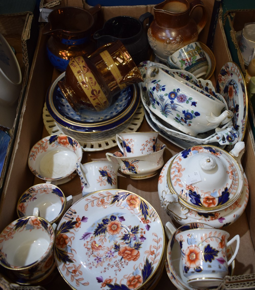 Ceramics - a 19th century Davenport part tea set; a black Basalt jug; a stoneware jug;