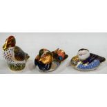 A Royal Crown Derby paperweight, Mandarin Duck, gold stopper, boxed; others, Green Winged Teal,