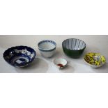 A late 19th century Chinese blue and white dish, Prunus decoration; another Oriental bowl,