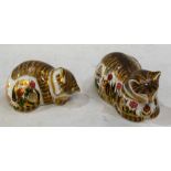 A Royal Crown Derby paperweight, Cottage Garden Cat, gold stopper, boxed; another,