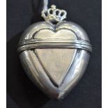 A 19th century Continental silver heart shaped marriage box, hinged cover,