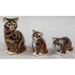 A Royal Crown Derby paperweight, Cat, gold stopper, boxed; others, Sitting Kitten, gold stopper,