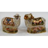 A Royal Crown Derby paperweight, Imari Ram, Visitors Centre exclusive, gold stopper, boxed; another,