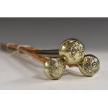 A World War I swagger stick, The Lancashire Fusileers, 67cm long; another,