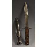 A Third Reich Nazi German Luftwaffe pattern boot knife, riveted wooden grip with steel crossguard,