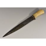 A Middle Eastern kard dagger, 23cm tapered blade, bone handle, 33.
