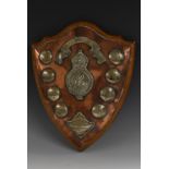 A silver mounted regimental prize shield, Royal Engineers INTER Company Rifle Match 1902, oak mount,