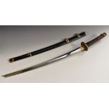 A Japanese wakizashi, 60cm curved blade with decorative hamon,