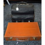 A 19th century leather Gladstone type bag and briefcase (2)
